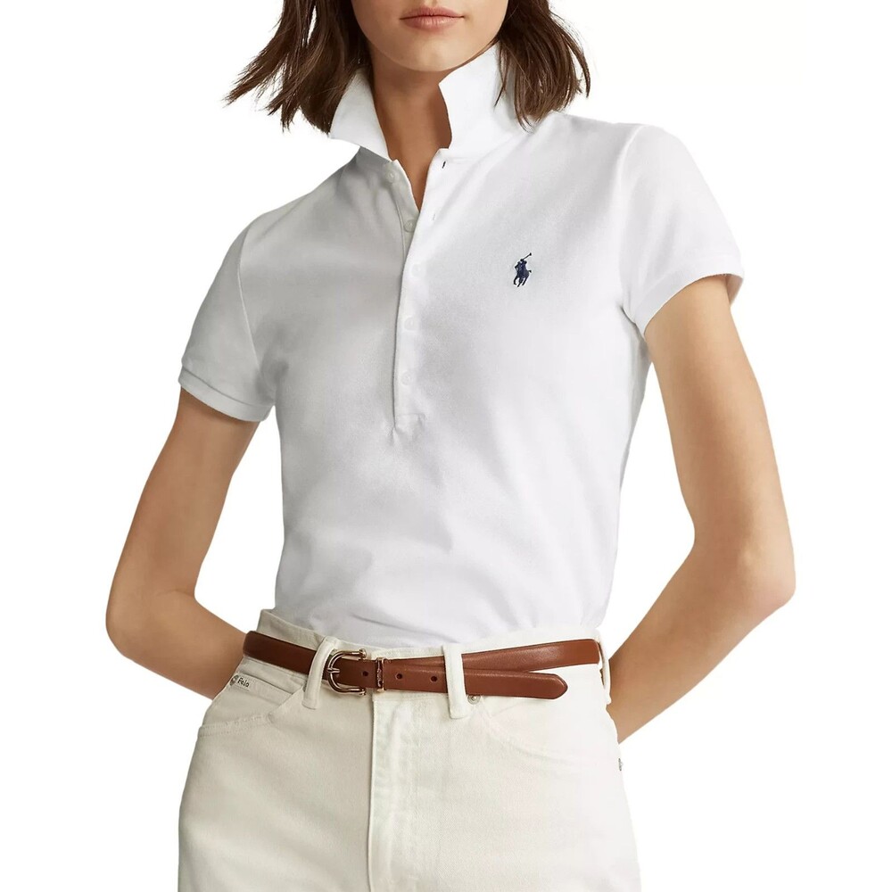 Ralph Lauren Polo Shirt Womens White 100% Cotton Short Sleeve Med classic fit